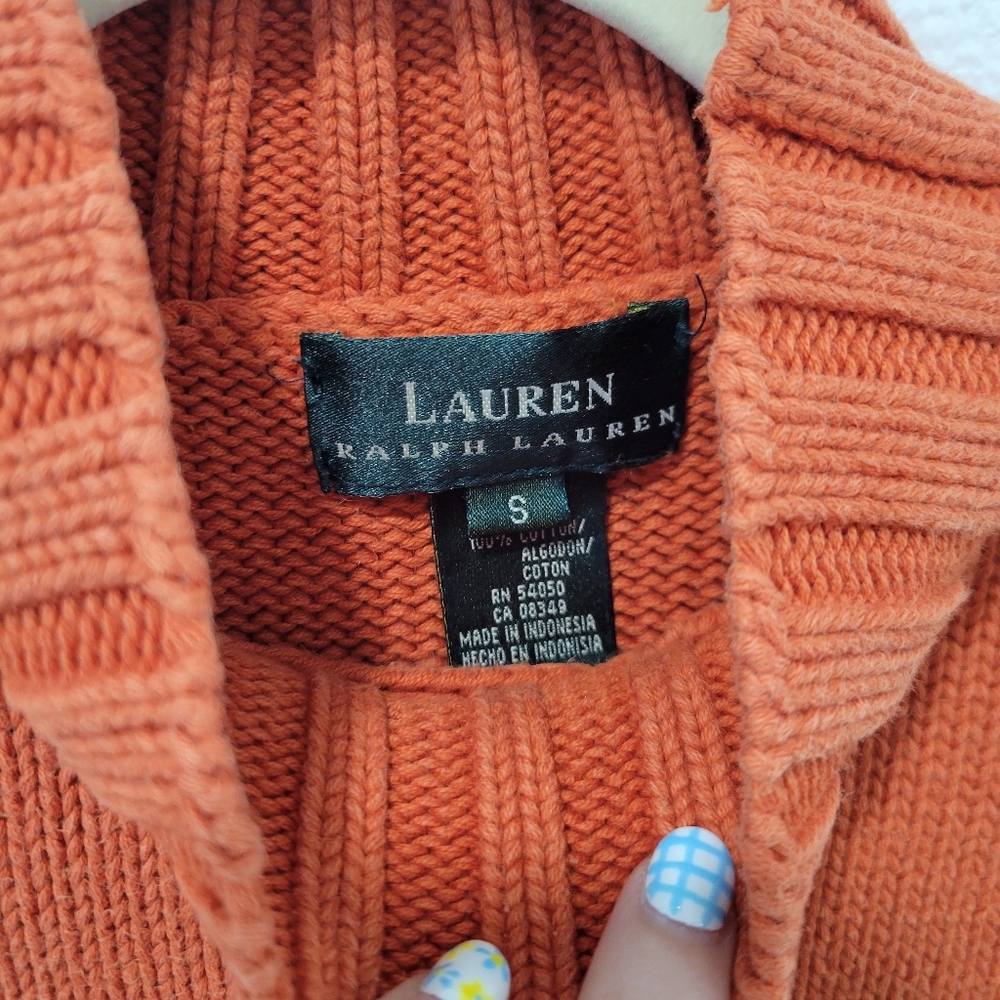 Vintage Ralph Lauren Womens S Sleeveless Turtleneck Sweater Orange 100% Cotton - Picture 2 of 4